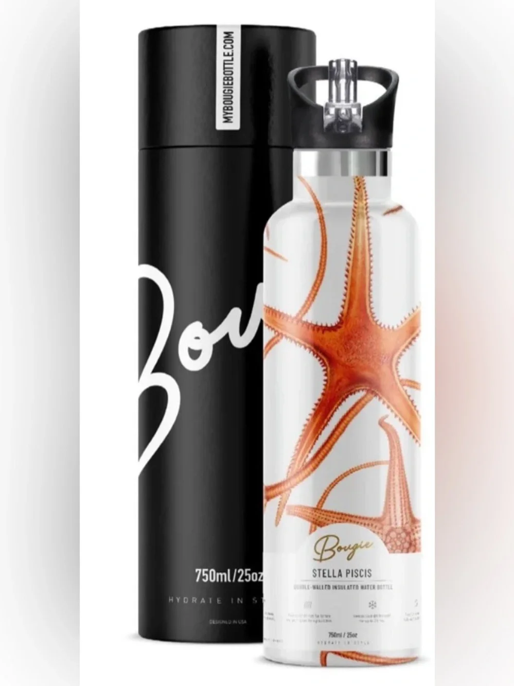 Bougie double walled insulated water bottle in gift box/sea star design/25oz-NWT